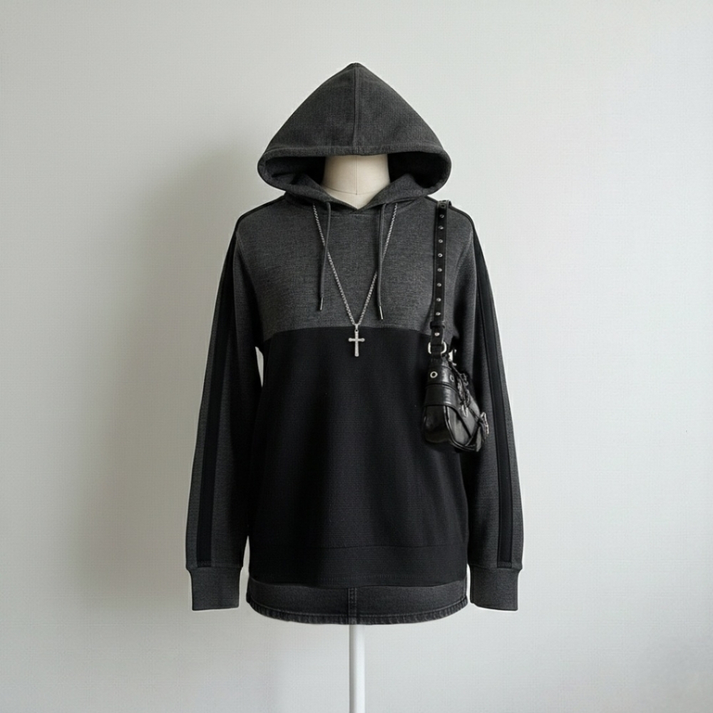 Bluenotes Men's Black and Gray Ribbed Hoodie Sweater